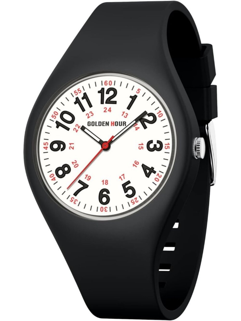 Unisex Black White Military Time Easy to Read Dial Jelly Silicone Strap Watch